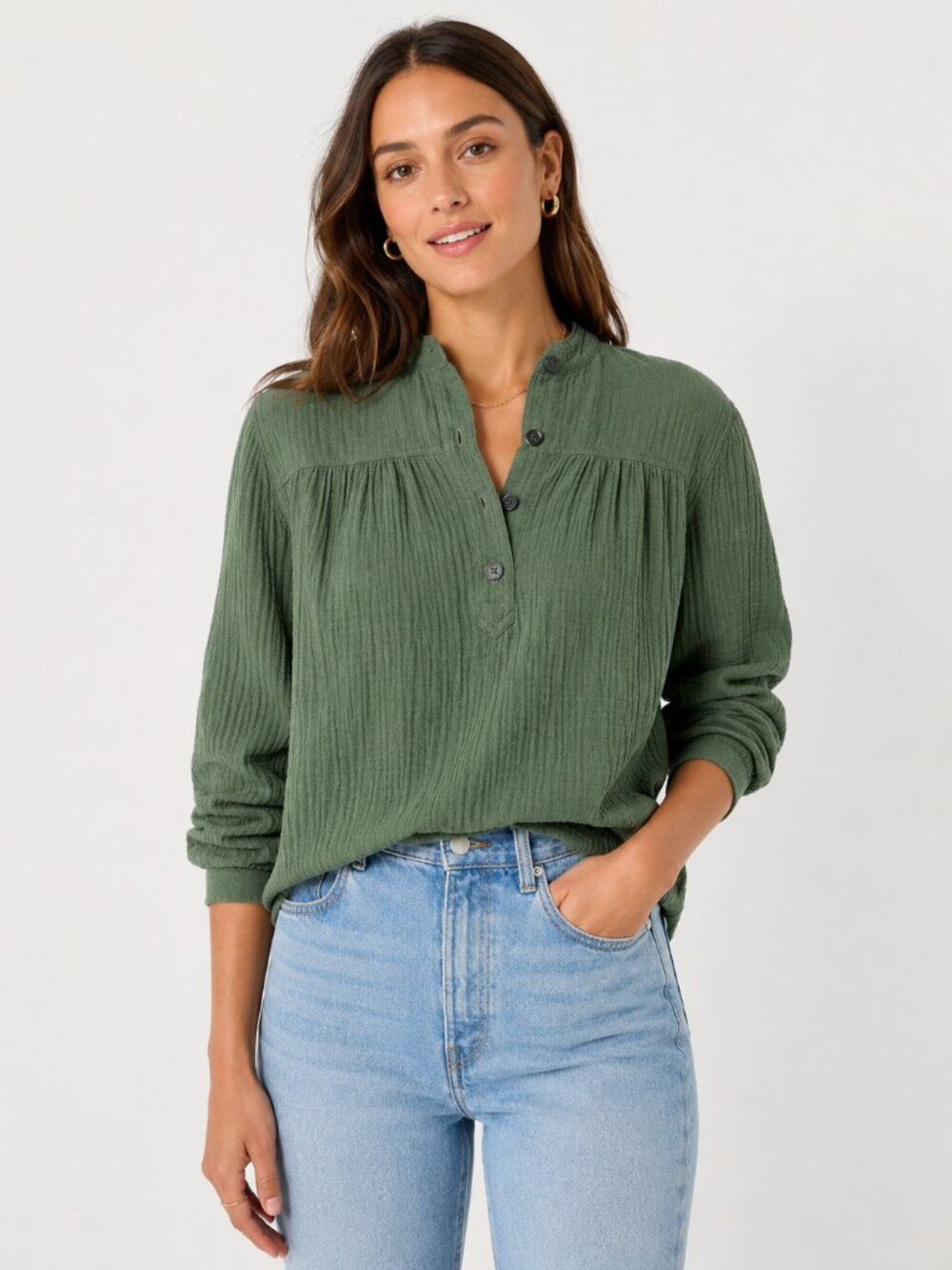 J. Crew Green Fresco Pullover Top in Soft Double Gauze 100% Cotton Size M